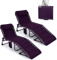 Opvouwbare Ligstoel Met Kussen – Set Van 2 Luxe Lounge Stoelen, 5 Verstelbare Posities & Draagbaar Campingbed – Belastbaar Tot 150 kg!