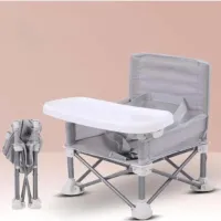 Opvouwbare baby reisverhoger stoel, draagbare eetkamerstoel met afneembare lade, grijs - ideaal voor binnen en buiten