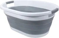 Opvouwbare wasmand 36 liter grijs-wit met handgrepen - ruimtebesparende Pop Up waskuip