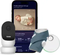 Owlet Dream Sock & Cam 2 - Slimme babyfoon met Waarschuwingen - Live Hartslag en Zuurstof van de baby - HD video - met App - Blauw