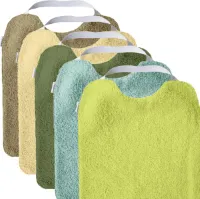 Pak x5 grote babyslabbetjes om de autonomie te bevorderen - Grote badstof slabbetje - Waterdicht en absorberend babyslabbetje - Babyslabbetje gemaakt in Europa (Cactus)