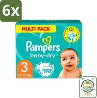 Pampers - Baby-Dry - Luiers - Maat 3 (6-10 kg) - 198 Luiers - Voordeelverpakking - 6 stuks - Pampers Baby-Dry - Luiers tegen lekken