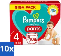 Pampers - Baby-Dry Pants - Luierbroekjes - Maat 4 (9-15 kg) - Comfort Fit - 108 Luiers - Bulkverpakking - 10 stuks