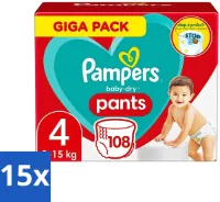 Pampers - Baby-Dry Pants - Luierbroekjes - Maat 4 (9-15 kg) - Comfort Fit - 108 Luiers - Bulkverpakking - 15 stuks