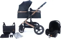 Pixini NEYLA 3 in 1 Wandelwagen, Trio, Kind, Autostoel, Accessoires (Goud/Zwart)