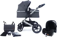 Pixini NEYLA 3 in 1 Wandelwagen, Trio, Kind, Autostoel, Accessoires (Grijs/Antraciet)