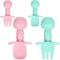 PolkaHome Siliconen Baby Lepel en Vork Set - 4 stuks - Zacht, BPA-vrij, Antislip Greep - Geschikt voor Baby