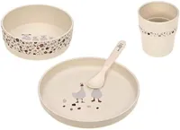 PolkaHome Tiny Farmer Goose Kinderservies Set - BPA-vrij, Magnetron- en Vaatwasserbestendig - Inclusief Bord, Beker, Schaaltje, Lepel en Extra Drinkbeker - Geschikt voor Kinderen vanaf 12 Maanden