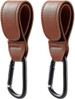 Consumerce® Set van 2 PU-Lederen Kinderwagen Tassenhangers - Bruin - Tassenhanger - Tashaak - Haak - Tassenhaak - Buggy Organizer Accessoires - Tassen - Tas - Hanger