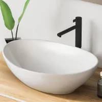 Premium ovale wastafel met lotuseffect - badkamer en gastentoilet - zuiver wit - zonder kraangat - zonder overloop