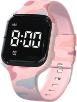 R15 Kinderhorloge – medicijnalarm - plaswekker - herinneringshorloge – 15 alarmmomenten – camouflage roze