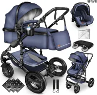RFWR® 3 in 1 Kinderwagen Complete Set - Multifunctionele Combi Wandelwagen met Reiswieg en Buggy