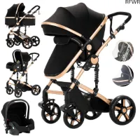RFWR® 3-in-1 Kinderwagen met Hoge Zichtbaarheid - Opvouwbare Reiswagen voor Baby