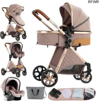 RFWR® 3-in-1 Kinderwagen met Omkeerbare Duwstang en Opvouwbaar Design