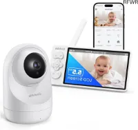 RFWR® Babymonitor met video en audio, 5,5 inch LCD-scherm, 2K kindercamera, VOX-nachtzicht, 4000 mAh batterij en app-bediening