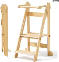 RFWR® Opvouwbare leertoren voor kinderen - Veilig houten keukenhulp met krijtbord