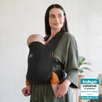 ROOKIE Baby Premium draagzak - Design buikdrager - Comfortabel en ergonomisch - Babydrager vanaf Geboorte - Ook voor Peuter - Biologisch katoen - Super zacht - Unisex: voor mama en papa (Zwart)