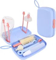 Reis Babyfles Borstels voor het Schoonmaken 6 in 1 - Draagbare Siliconen Flessenborstel - Tepel Reiniger Borstel - Rietjesborstel - Zeepverdeler en Fles DroogrekPurple