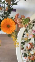 Rond boxkleed  Spring Flowers, bloemen, ecru wafelstof/geen biesje 95 cm