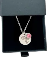 Rosey’s® - Geboortesteen ketting oktober - Zilver kleur - geboorte steen - birth flower - gepersonaliseerde ketting - babyshower en kraamcadeau - moederdag cadeau