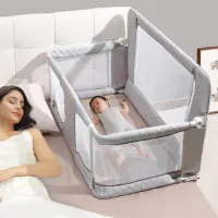 Rustive Baby Bed - Co Sleeper - Bevestigd aan Bed - Stevig en Stabiel - Eenvoudige Montage - Grijs - 67 x 97 x 67 cm