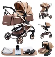 Rustive Luxe Kinderwagen 3 in 1 - Kwalitatieve Buggy - Maxi Cosi - Multifunctioneel - Inklapbaar - Incl. Autostoel - Khaki