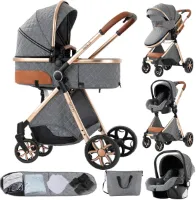Rustive Luxe Kinderwagen 3 in 1 - Kwalitatieve Buggy - Multifunctioneel - Inklapbaar - Incl. Autostoel - Grijs
