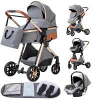 Rustive Luxe Multifunctionele 3-in-1 Kinderwagen - Inklapbaar - Kwalitatieve Buggy - Lage Versie - Incl. Autostoel - Grijs