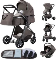 Rustive Luxe Multifunctionele 3-in-1 Kinderwagen - Inklapbaar - Kwalitatieve Buggy - Lage Versie - Maxi Cosi - Incl. Autostoel - Bruin
