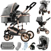 Rustive Luxe Multifunctionele 3-in-1 Kinderwagen - Inklapbaar - Kwalitatieve Buggy - Maxi Cosi - Incl. Autostoel - Grijs