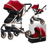 Rustive Luxe Multifunctionele 3-in-1 Kinderwagen - Inklapbaar - Kwalitatieve Buggy - Maxi Cosi - Incl. Autostoel - Rood