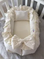 SNS Baby - Babynestje en Hoofdkussen - Organische Katoen - Antibacterieel Babynestje - Anti-Allergisch Babynestje - Creme - Lux Orthopedisch - 74 x 40 cm
