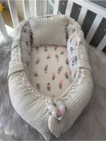 SNS Baby - Babynestje en Hoofdkussen - Organische Katoen - Antibacterieel Babynestje - Anti-Allergisch Babynestje - Roodharig - 74 x 40 cm