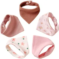 Satiskid 5-pack baby slabbetjes mousseline driehoekige sjaal baby voor jongens en meisjes, katoenen halsdoeken verstelbaar superzacht en absorberend (roze)