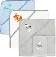 Set babyhanddoeken met capuchon en 2 washandjes Oeko-Tex Standard 100 gecertificeerde babybadhanddoek van zachte badstof First Equipment babyhanddoek met capuchon 80 x 80 cm