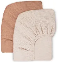 Set van 2 katoenen mousseline hoeslakens voor kinderbed - 60 x 120/70 x 140 cm - beige kleuren - babybedlaken - reisbed hoeslaken - bijzetbed linnen - zacht en ademend - hoge kwaliteit - kinderhoeslak