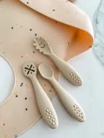 Set van 3 siliconen baby-lepels voor zelfstandig eten - BLW (beige)