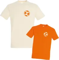 Shirts voor Vader en Kind-Beige-Oranje-met voetbal-Heren S-Kind 98