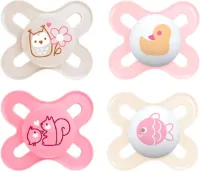 Skin Soft Siliconen Fopspeen Start Speciaal voor Prematuur en Pasgeborenen Extra Klein - Roze - Set van 4 - Inclusief 2 Steriliserende Transportboxen