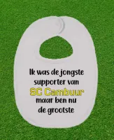 Slabbetje met tekst: SC Cambuur supporter.
