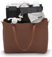 Snoozzz Luiertas luxe verzorgingstas – inclusief uitneembare tas organizer met thermovak, stroller hooks en verschoningsmatje - Cognac
