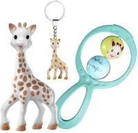 Sophie de giraf Cadeauset - Geboorte geschenkset - Kraamcadeau - Babyshower cadeau - Sophie de giraf poppetje, sleutelhanger & Rammelaar - Vanaf 3 maanden - 3-Delig