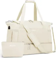 Sporttas met USB-oplaadpoort en schoenenvak voor dames - Weekendtas met zak voor natte spullen voor reizen gym yoga Beige M