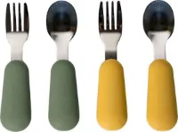 Sproudsy Kinderbestek - Baby - 2 Baby Lepeltjes en Vorkjes - Baby Bestek - BPA-Vrij - RVS - Groen Mango