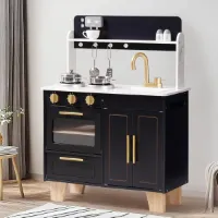 Stijlvolle houten kinderkeuken - creatief spelen - 1 stuk - zwart/goud/marmer
