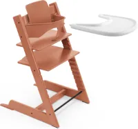 Stokke Tripp Trapp kinderstoel (terracotta) met Stokke dienblad (wit) - Incl. Tripp Trapp stoel, babyset 2 voor kinderen van 6-36 maanden en dienblad - Verstelbaar, ergonomisch en gemakkelijk schoon