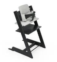 Stokke Tripp Trapp kinderstoel (zwart) met kussen OCS (Nordic Grey) - Inclusief Tripp Trapp stoel, babyset 2 voor kinderen van 6-36 maanden