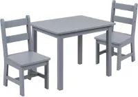 TRANKIELO® - Kinder Harthouten Tafel en Stoel Set, 3-Delige Meubelset voor Slaapkamer en Speelruimte, Kleur - Grijs-