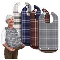 TRANKIELO® – Set van 4 volwassenen slabbetjes – Waterdicht, Herbruikbaar met Kruimelvanger – Kledingbescherming – Blauw-wit, Grijs-wit, Koffie, Beige
