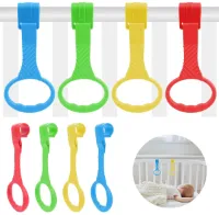 TRANKIELO® – Veelkleurige Baby Wieg Handringen – Set van 8 – Duurzaam PP-Materiaal – Geschikt Voor Been Oefening – Gemakkelijk Te Installeren